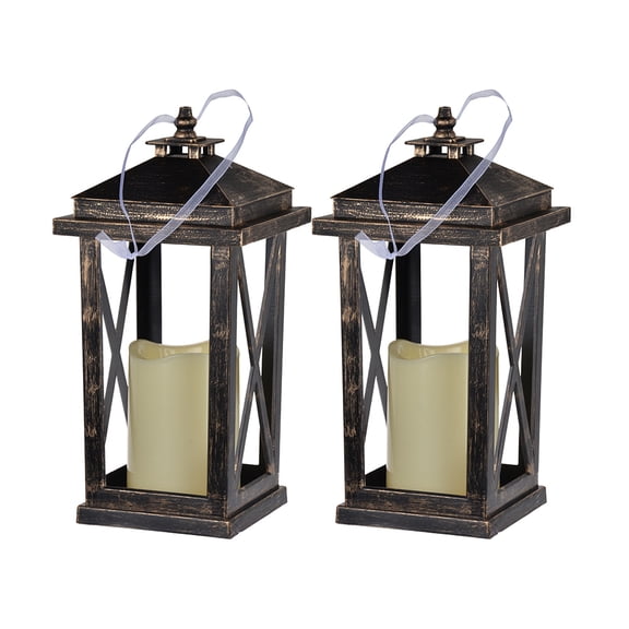 DUOSONG Set Of 2 Menifee Lantern With Led Candle, Tall 5X5X11" Antique Black Plastic Household Supplies & Décor Accessories