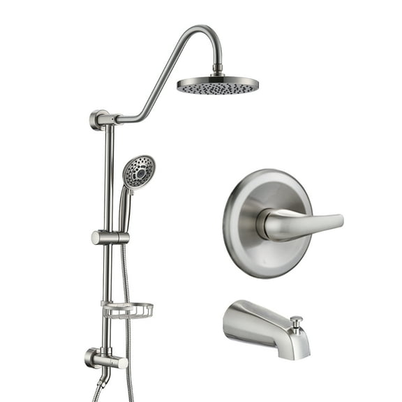 DUOSONG Shower Head With Handheld Shower System With 8" Rain Shower Head With Tub Spout (Rough-In Valve Included) Brushed Nickel Stainless Steel Bath & Faucets Freestanding Tub Faucets
