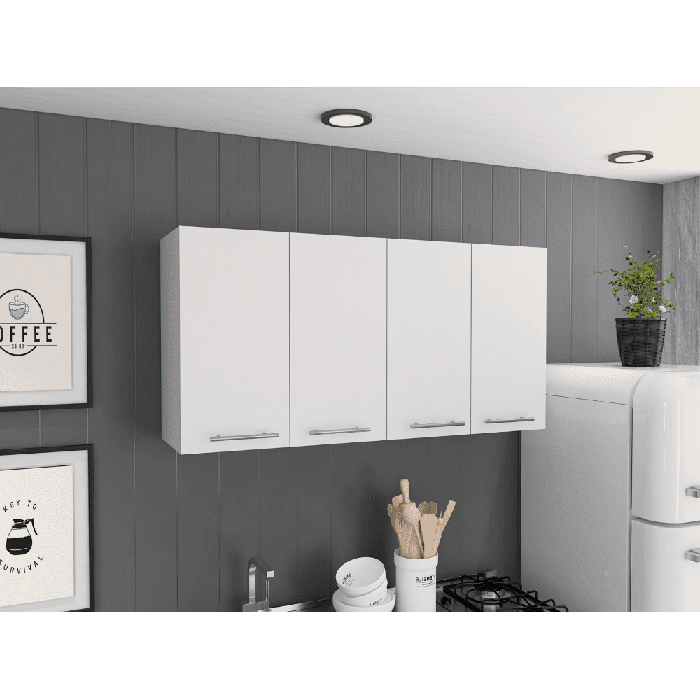 White Engineered Wood Four-Door Wall Cabinet with Shelves