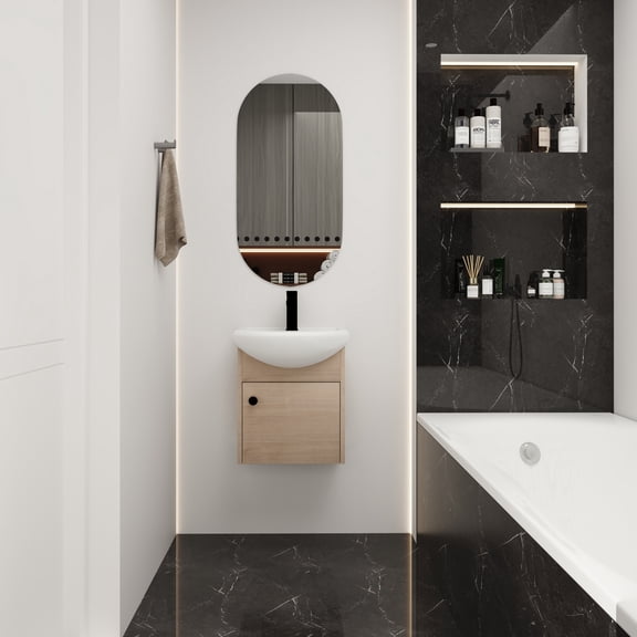 Bathroom Wall Storage Small Size 18 Inch Bathroom Vanity With Ceramic Sink,Wall Mounting Design(KD-PACKING)-G-BVB02318PLO,Bathroom Storage Rack