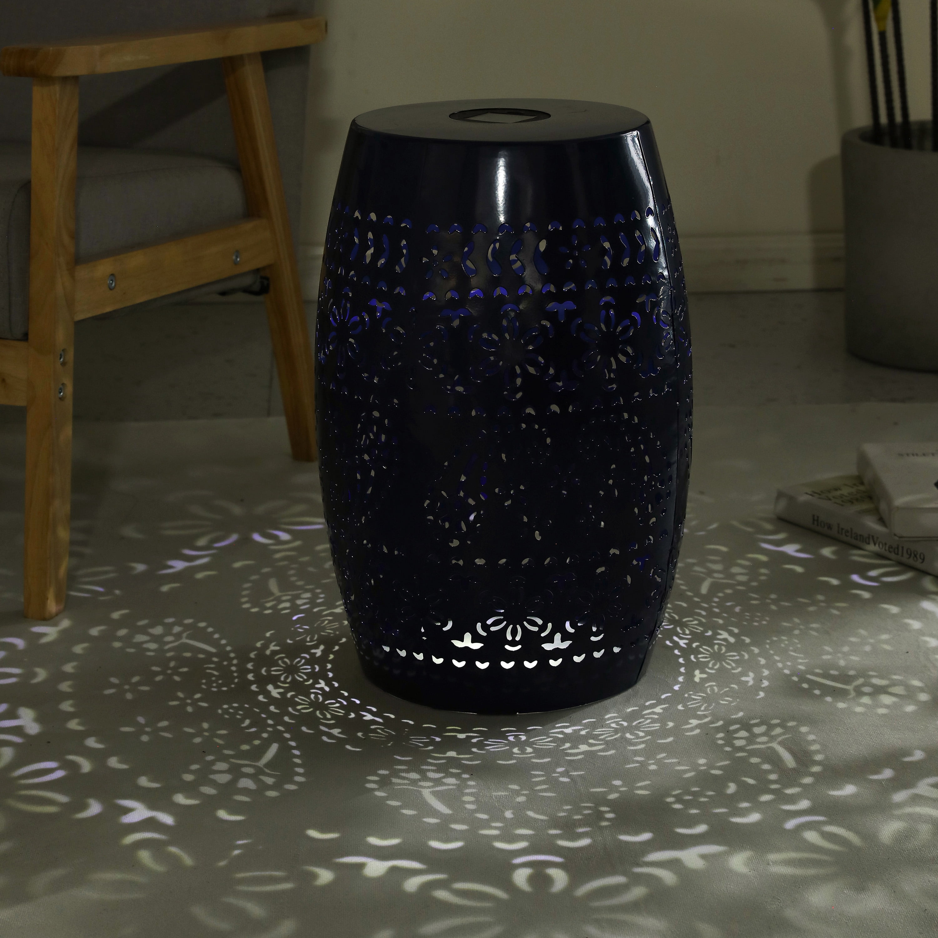 DUOSONG Solar Side Table Dark Blue Iron Garden & Outdoor Outdoor ...