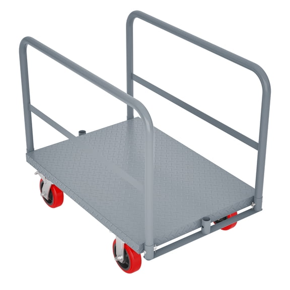 Platform Dollies Steel Panel Truck, Heavy Duty Drywall Cart Lumber Cart Platform Truck Flat Cart, 2000lbs, 6" Swivel Brake Casters, with 3 Side Handrails (36" x 24"),Utility Hand Trucks