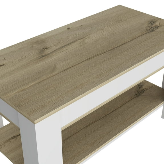 DUOSONG Storage Table, Four Legs, Lower Shelf, Light Oak / White Multicolor Particle Board Furniture Primary Living Space Storage Benches