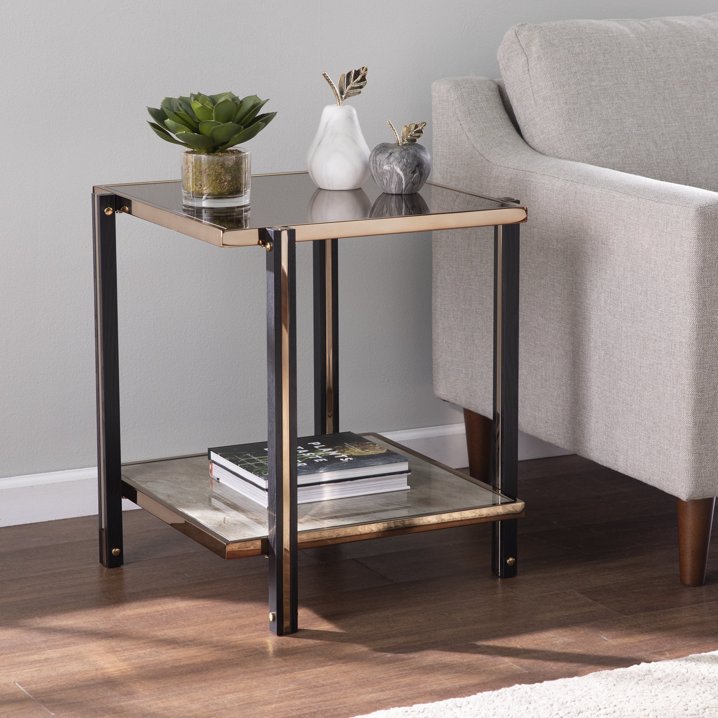 DUOSONG Thornsett End Table W/ Mirrored Top Champagne MDF Furniture Primary Living Space Tables