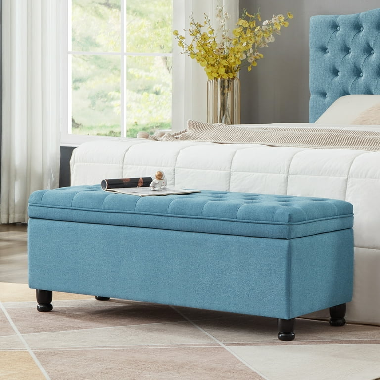 DUOSONG Upholstered Tufted Button Storage Bench ,Linen Fabric