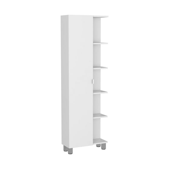 DUOSONG Urano Corner Linen Cabinet, Five External Shelves, Single Door, Four Interior Shelves -White White Particle Board Bath & Faucets Bathroom Storage