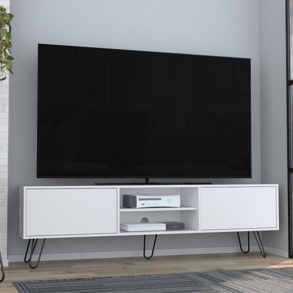 DUOSONG Vassel Tv Stand, Entertainment Unit With Hinged Drawers And Hairpin Legs White Engineered Wood Furniture Primary Living Space TV & Entertainment Furniture