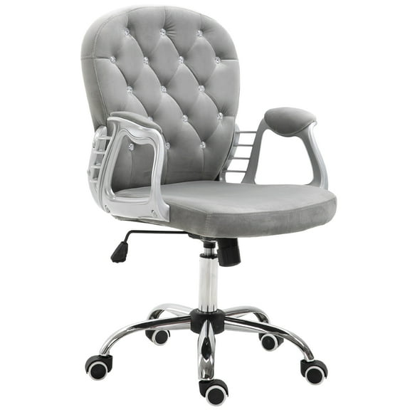 DUOSONG Velvet Home Office Chair, Button Tufted Desk Chair With Padded Armrests, Adjustable Height And Swivel Wheels, Gray Gray Fabric Furniture Office Office Chairs