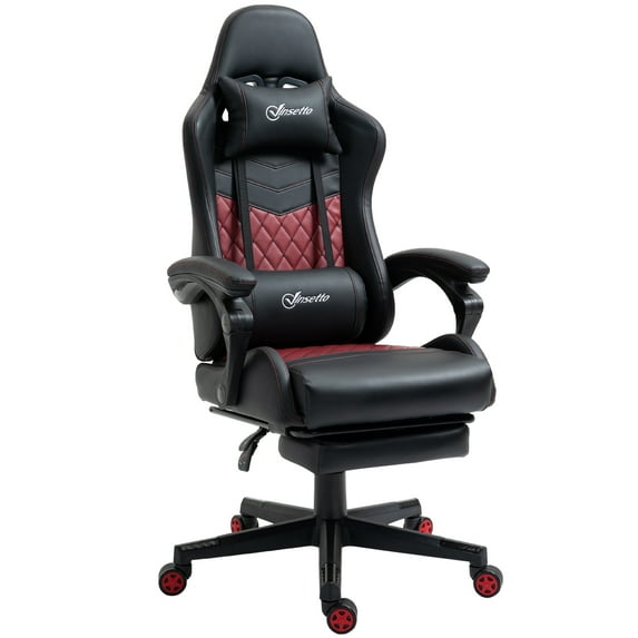 Ergonomic Office Chair Vinsetto Racing Gaming Chair Diamond PU Leather Office Gamer Chair High Back Swivel Recliner with Footrest, Lumbar Support, Adjustable Height, Black,Adjustable Office Chair