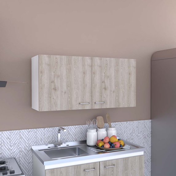 DUOSONG Wall Cabinet 19"H, Two Doors, Two Internal Shelves, White / Light Gray Multicolor Particle Board Furniture Primary Living Space Cabinets