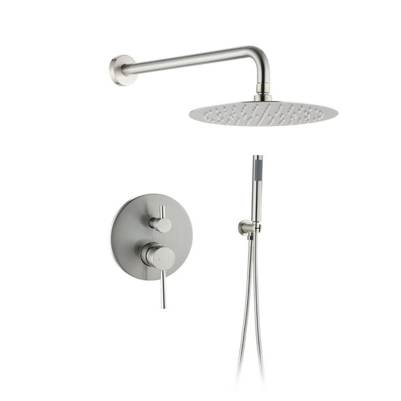 10" Wall Mounted Shower System - Brushed Nickel Rain Shower & Handheld Combo Set with Valve Five