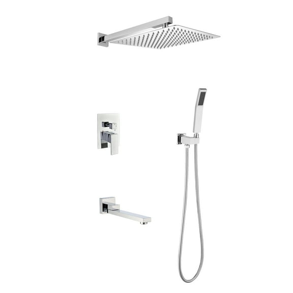 Bathroom Mirror Wall mounted shower system combo with hand shower, 12 inch shower head and tub spout,Bathroom Cabinet