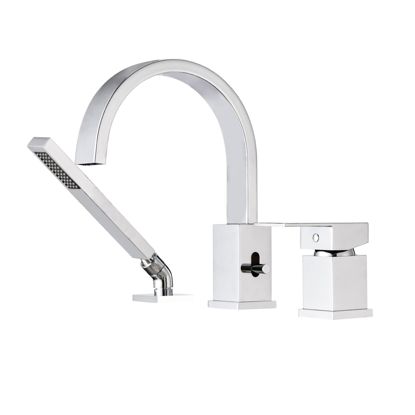 Modern Bathroom Sink Faucet Waterfall Bathtub Faucet with Sprayer, 3-Hole Roman Tub Filler with Hand Shower Deck Mount Waterfall Tub Spout Set,Single Handle Bathroom Sink Faucet