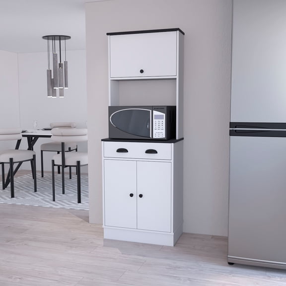 DUOSONG White And Black 2-Cabinet Kitchen Pantry White+Black Wood Furniture Dining Furniture Servers, Sideboards & Buffets
