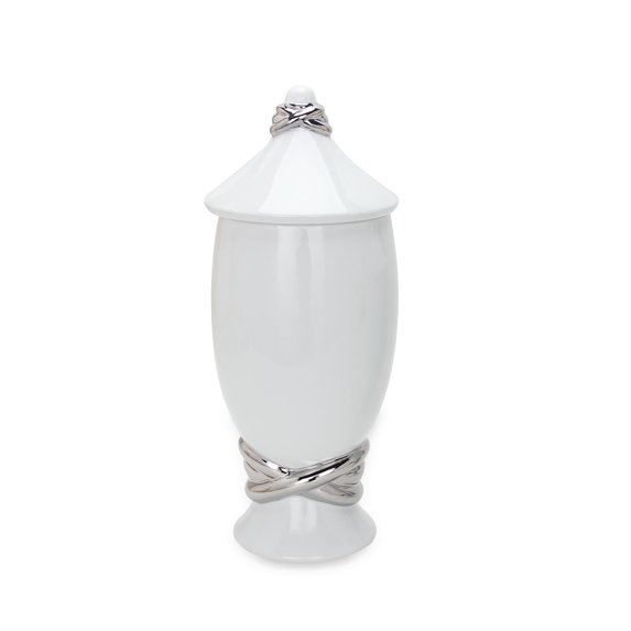 DUOSONG White Ceramic Decorative Jar With Silver Accent And Lid White Ceramic Household Supplies & Décor Accessories