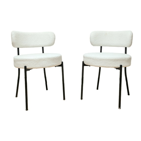 DUOSONG White Dining Chairs Set Of 2, Mid-Century Modern Dining Chairs, Kitchen Dining Room Chairs, Curved Backrest Round Upholstered Boucle Dining Chair With Black Metal Legs White+Black Velvet