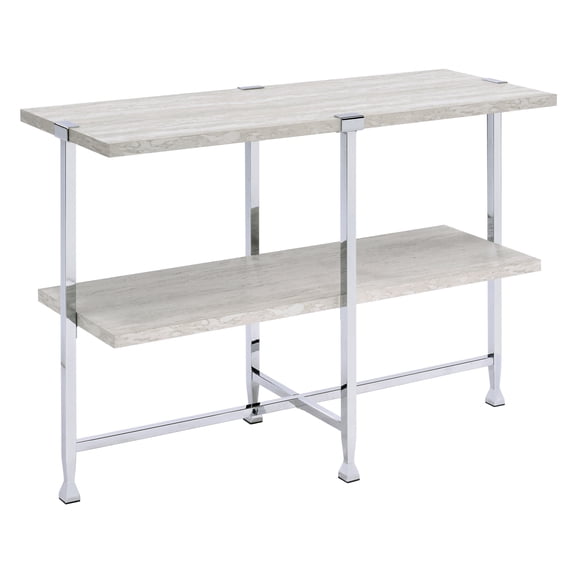 DUOSONG White Oak And Chrome Sofa Table With 1 Shelf Oak Wood+Metal Furniture Primary Living Space Tables