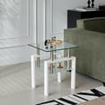 thumbnail image 1 of Coffee Tables White Tempered Clear Glass End Table, 2-Layers Small Table with Storage, Living Room Side Table,End Tables, 1 of 6