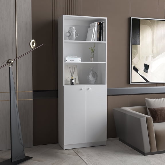 DUOSONG Zachary White 2-Door Bookcase Furniture Primary Living Space Display