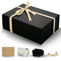 DUOTAN Large Glossy  Black Gift Box with Magnetic Lid 13.5 x 10 x 3.5 Inch, Includes Ribbon & Card, for Multiple Occasions