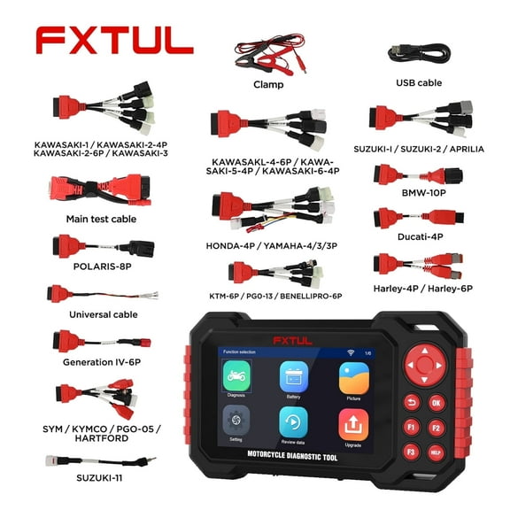 FXTUL M7 Motorcycle Diagnostic Scanner, 12V DC OBD2 Code Reader for Multi-System, Compatible with 70+ Brands Including Honda, BMW, Harley, Ducati