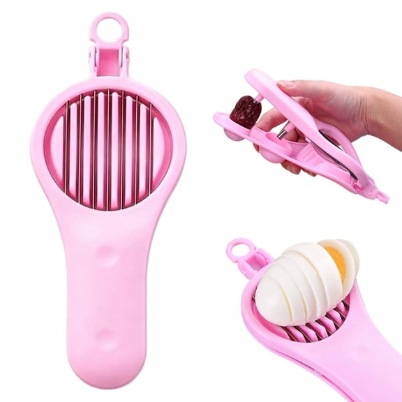 DUOYOU 2 In 1 Strawberry Slicer Cherry Pitter Fruit Cutter Kitchen Gadgets for Tomatoes Grapes Olives Pink