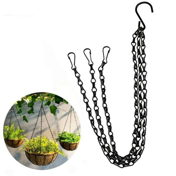 DUOYOU 20 Inch Hanging Basket Chain with Hooks, Black Metal Planter Flower Pot Chain for Hanging Plants Outside, Adjustable Replacement Chain for Lanterns, Bird Feeders and Flowers 1 Pack