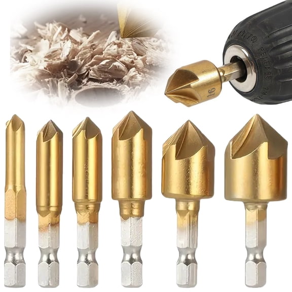 DUOYOU Countersink Drill Bit Set Hex Shank Coated 5 Flute Wood Screw Pilot Hole Chamfer Tool for Precise Woodworking
