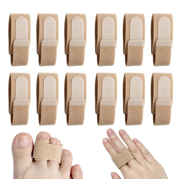 DUPAI 12 Pcs Finger Buddy Wraps, Trigger Finger Splint&Loop Straps, Adjustable Support for Broken, Jammed, Swollen Fingers, Buddy Tape Brace for Index/Middle/Ring/Pinky&Toe (Beige)