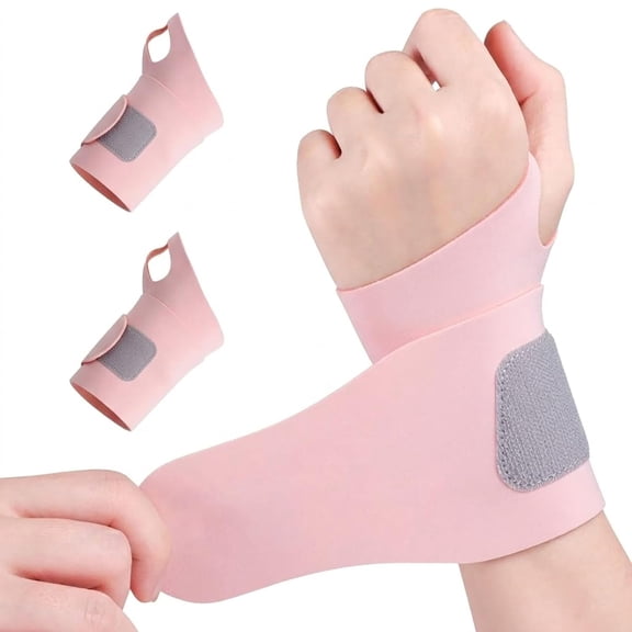 DUPAI 2 Pack Ultra-Thin Wrist Brace, Pink Adjustable Elastic Wrist Support for Carpal Tunnel, Wrist Wraps for Left/Right Hand, Fit for Work, Sports, Daily Use for Women & Men