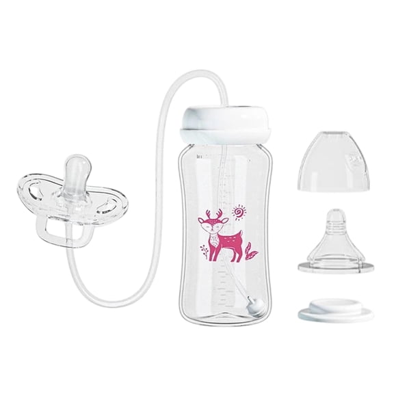 DUPAI 2 Pcs Hands Free Bottle Pacifier Bottle Feeder, with Adjustable Flow 300Ml | 3 In1 Leakproof Silicone Feeder, Soft Portable Self Feeding Bottles for Newborns, Travel, Camping, Home
