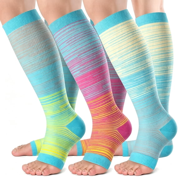 DUPAI 3 Pairs Copper Toeless Compression Socks for Women&Men 15-20 Mmhg Open Toe Knee-High Stockings for Circulation,All-Day Comfort Breathable Quick Drying Toeless Compression Socks Women