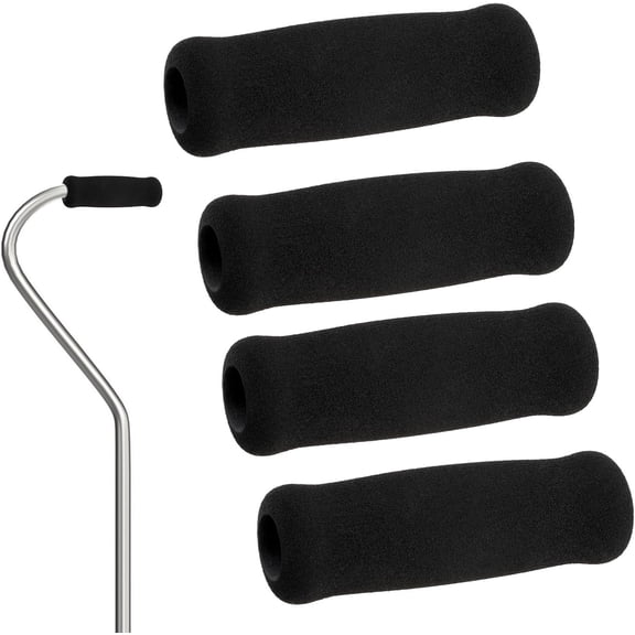 DUPAI 4 Pcs Walking Cane Hand Grips,Walking Stick Grips for Seniors Offset Handle Crutch Replace Hand Grip Sticks Black Grip Cushion Cane Parts for Seniors Walker Handlebars