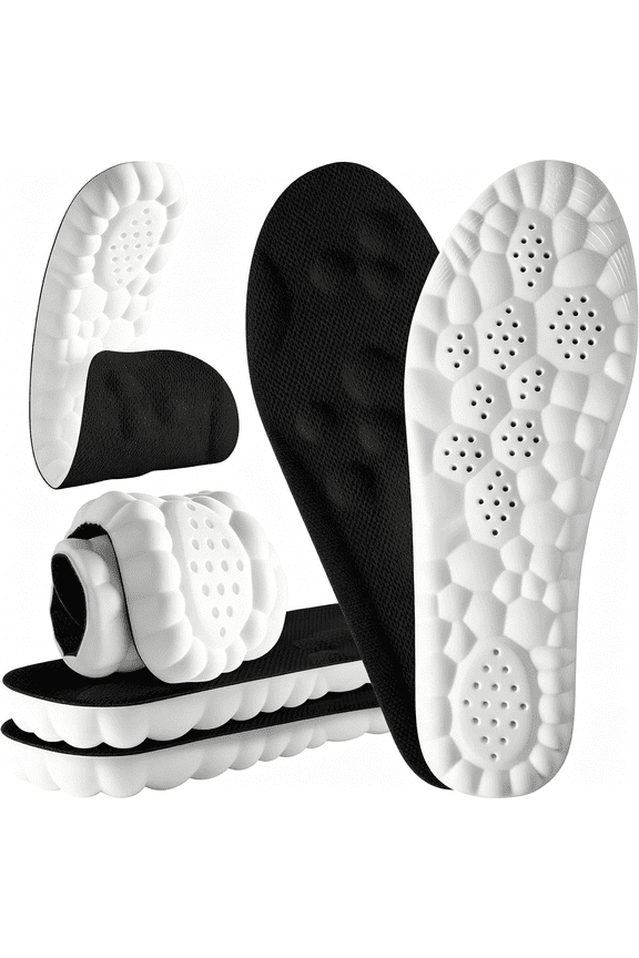 4D Cloud Steppers Insoles for Men and Women,Memory Foam Shock Absorption Shoe Inserts,Soft Anti-Fatigue Boot Insoles for Sneakers and Work Boots,Black,Men 9-12 / Women 11-14