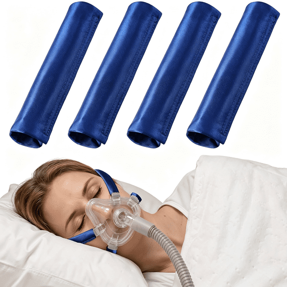 DUPAI 4Pcs Satin Strap Cpap Covers Breathable Mask Frame Covers,Reusable Strap Cushions Suitable for Universal Masks,Soft Silk Pads for Reducing Red Marks(Blue)
