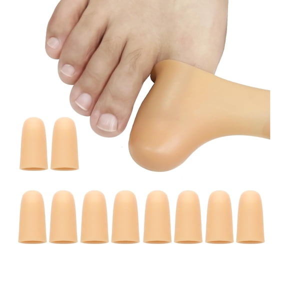 DUPAI 8 Pack Silicone Big Toe Protectors Women & Men (Toe Caps and Toe Covers) to Provide Relief from Missing Or Ingrown Toenails, Corns, Blisters, Hammer Toes (Large, Beige)