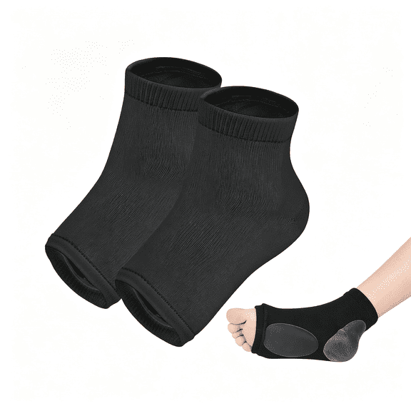 DUPAI Arch Achilles Tendon Support Compression Socks, Metatarsal Tendonitis Heel Protector Socks, Gel Arch Heel Pad for Collapsed Arch Flat Foot Plantar Fasciitis Heel Dry Cracked, Black, 1 Pair