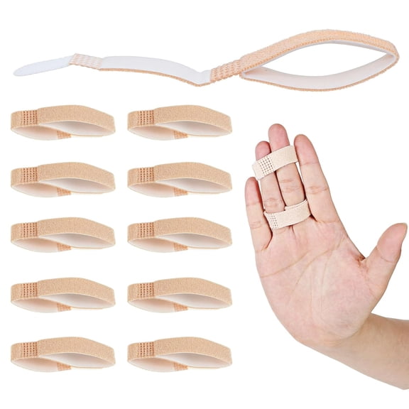 DUPAI Buddy Tape Finger Straps, 10 Pcs Finger Buddy Wraps with Padded, Hook and Loop Fingers Tapes Pinky Fingers Splint for Injured, Jammed, Swollen Fingers-Support, Washable and Reusable (Nude)