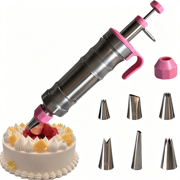 DUPAI Dessert Decorating Piping Syringe Set Cake Decorating Tool | Cookie Gun Press, 6 Piping Icing Nozzles, for Baking, Cupcake, Deviled Eggs, Icing Decoration Gun, Frosting Piping Kit