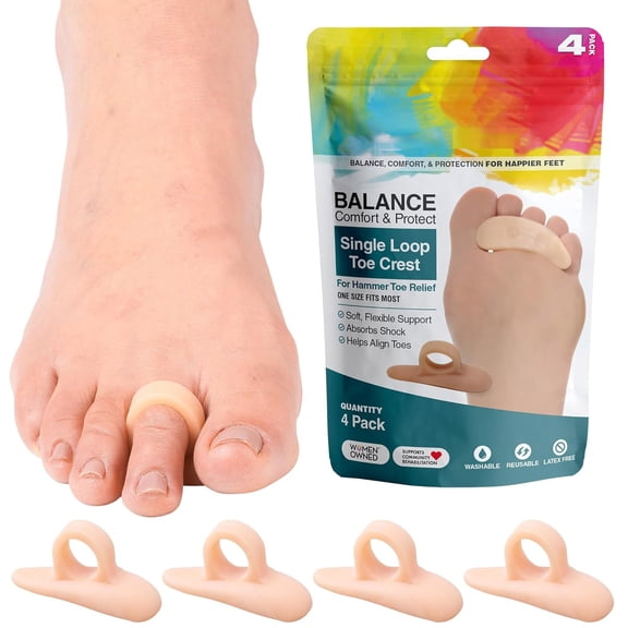 DUPAI Hammer Toe Straightener and Corrector 4 Pack Crests Relieve Foot Pain, Pressure, Discomfort | Flexible Silicone Comfort | Align, Improve Stability | Stain, Odor Resistant