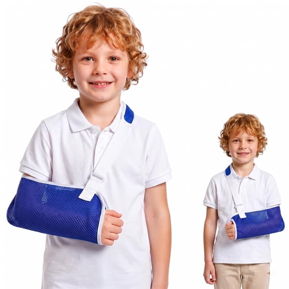 DUPAI Kids Arm Sling Breathable Mesh Shoulder Immobilizer Blue Size L,Breathable Mesh for Comfort,Adjustable Padded Neck Strap Secures Broken Collarbones and Fractures for School Or Home