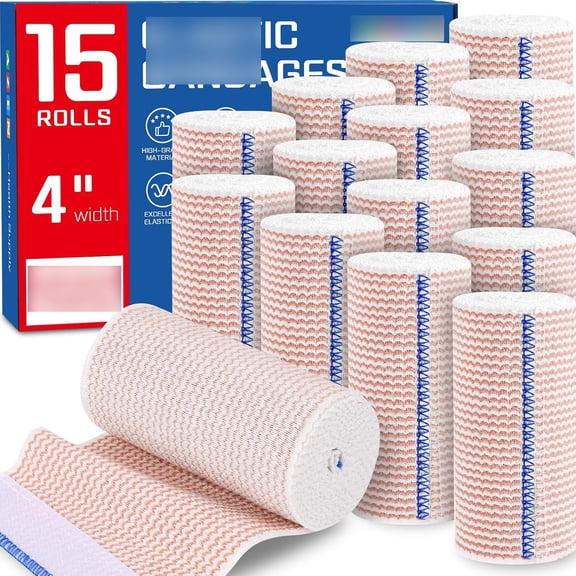 DUPAI Premium 15Pcs Elastic Bandage Wrap 4 Inch,Compression Wrap Bandage for Legs,Lymphedema Wraps for Legs,Ankle,Knee,Tummy,Body,Latex-Free,Versatile Ace Bandage Wrap