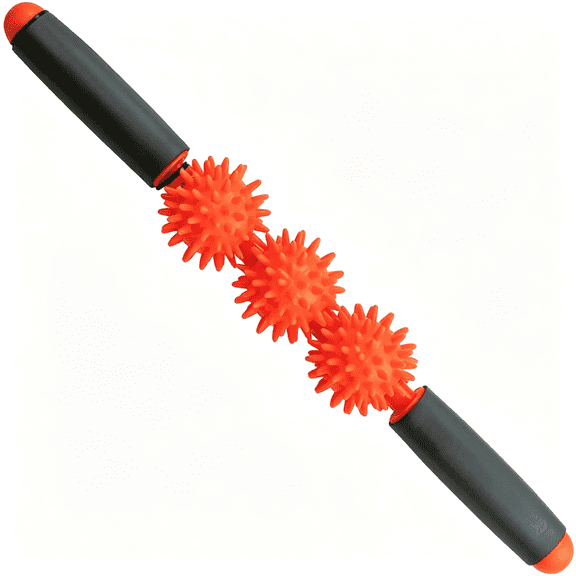 DUPAI Pressure Point Muscle Roller Massage Stick,The Spiky Roller,17" Roller with Three 2.25" Independently Rolling Spiked Balls Muscle Roller (Acupressure Roller)