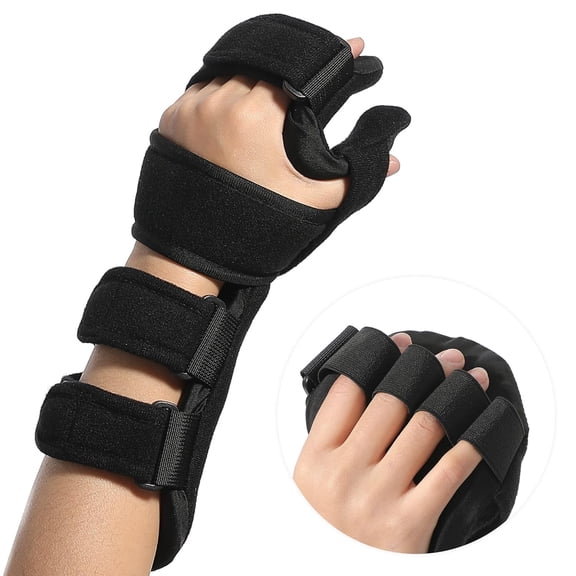 DUPAI Stroke Resting Hand Splint-Night Immobilizer Wrist Finger Brace for Flexion Contractures,Functional 5 Finger Stabilizer Wrap-For Muscle Atrophy Rehab,Arthritis,Tendonitis(Left,Large)