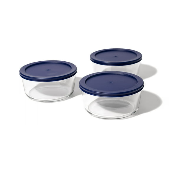 DURA LIVING Glass Food Storage Containers - 6 Piece 4 Cup Set (3 Containers + 3 Lids) BPA-Free Lids