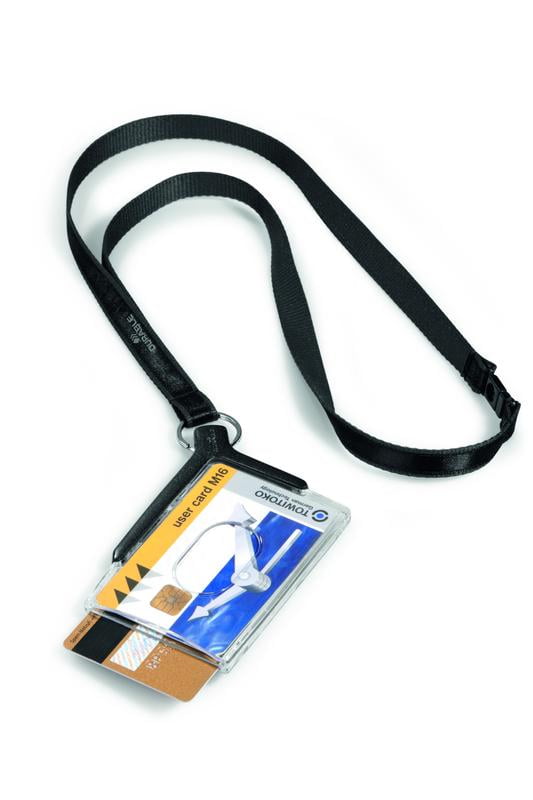 DURABLE Badge Holder Deluxe with Lanyard for Two Cards, Charcoal, Pack of 10 (820858)