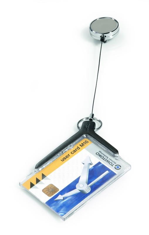 DURABLE Badge Holder Deluxe with Retractable Reel, Charcoal, Pack of 10 (830758)