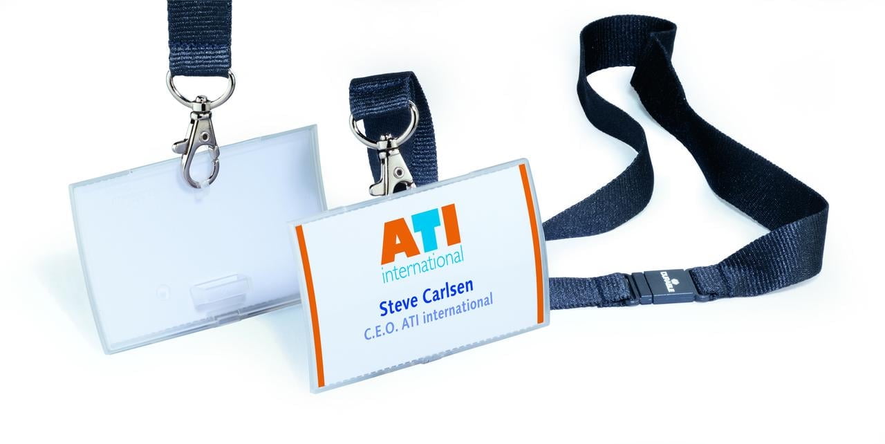 DURABLE Click Fold Badge Holders with 17" Black Lanyard, 2-1/4" x 3-1/2", Clear, Pack of 10 (821719)