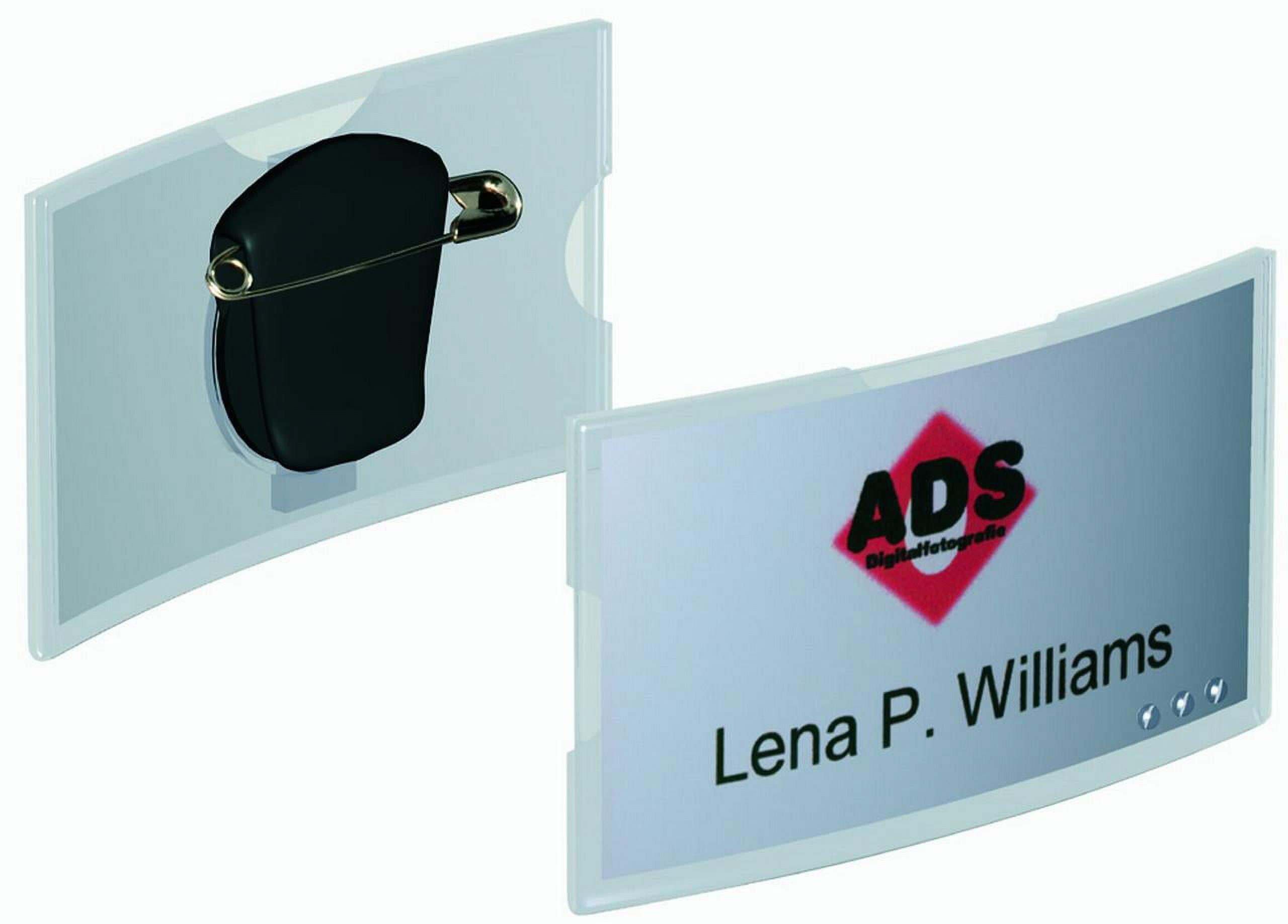 DURABLE Deluxe Convex Name Badge with Clip and Safety Pin, 1-9/16" x 2-15/16", Clear, Pack of 25 (812419)
