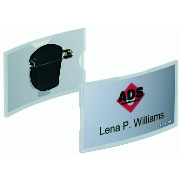 DURABLE Deluxe Convex Name Badge with Clip and Safety Pin, 1-9/16" x 2-15/16", Clear, Pack of 25 (812419)